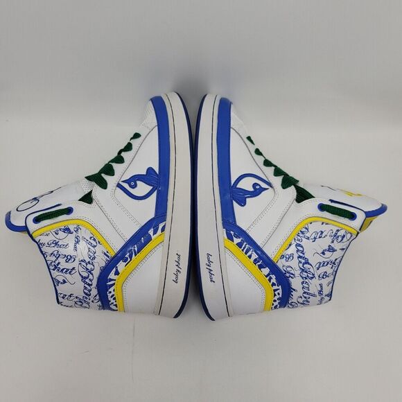 Baby Phat Y2K Women's Cat High Top Leather Sneakers Size 8 White Blue Yellow - Picture 12 of 13